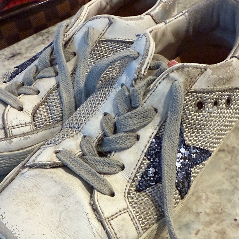 Golden Goose White Sneakers with blue glitter star size 31